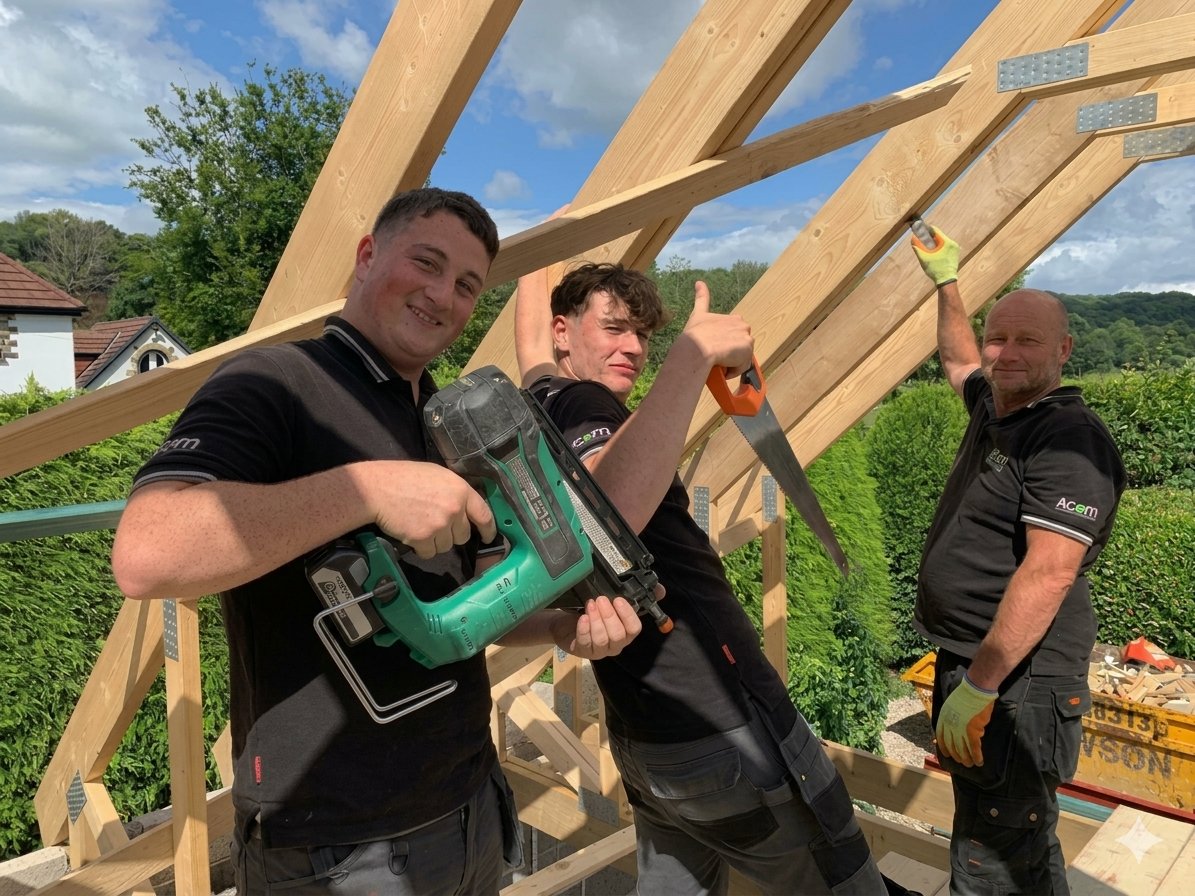 Acorn team working on a timber roof structure